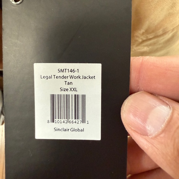 SINCLAIR GLOBAL LEGAL TENDER WORK JACKET | TAN XXL New - Picture 3 of 3